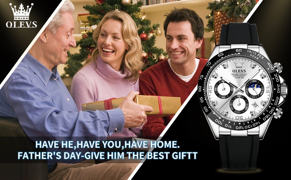 OLEVS Watches for Men Analog Quartz Chronograph Watch Moon Phase Waterproof Black Silicone Diamond Dress Luminous Easy Reader Wrist Watches - Image 9