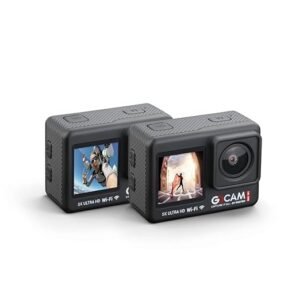 Digitek GoCAM DAC-101 5K 30FPS 48MP WiFi Action Camera with Dual Touch Screen, 150° Wide Angle, 6-Axis EIS, External MIC, Waterproof Case, 2×1350mAh Batteries & Accessories Kit (Black).