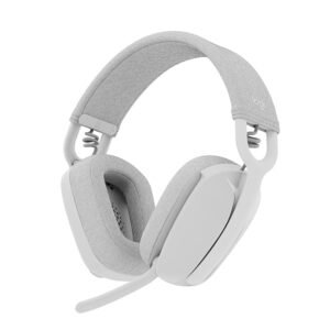 "Wireless over-ear headphones in beige color with padded headband"
